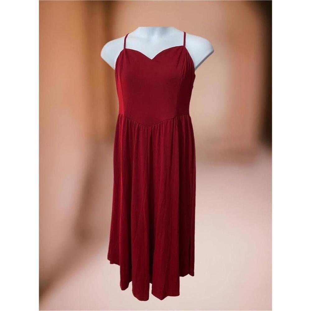 Elegant Red Midi Dress w Straps & Pockets-XL-New(0013)